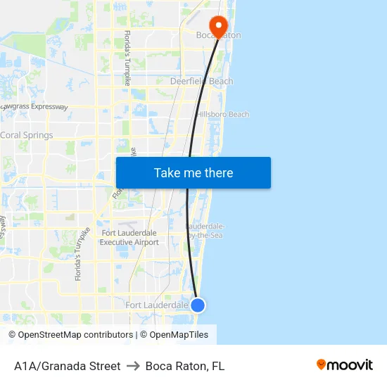 A1A/Granada Street to Boca Raton, FL map