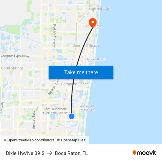 DIXIE HW/NE 39 S to Boca Raton, FL map