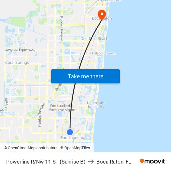 Powerline R/Nw 11 S - (Sunrise B) to Boca Raton, FL map