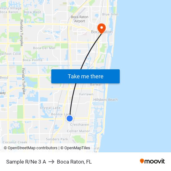 SAMPLE R/NE 3 A to Boca Raton, FL map