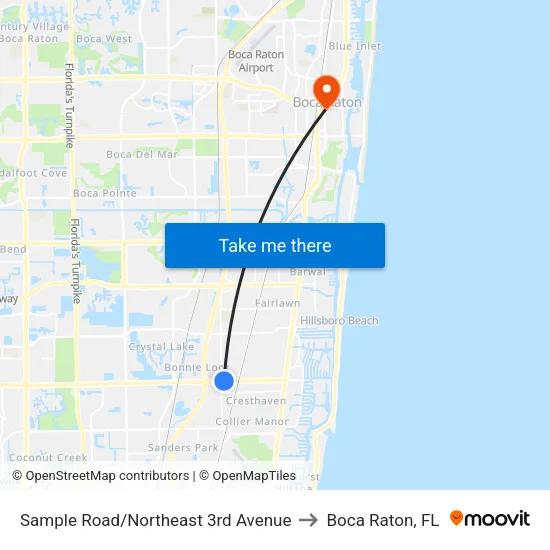 Sample Road/Northeast 3rd Avenue to Boca Raton, FL map