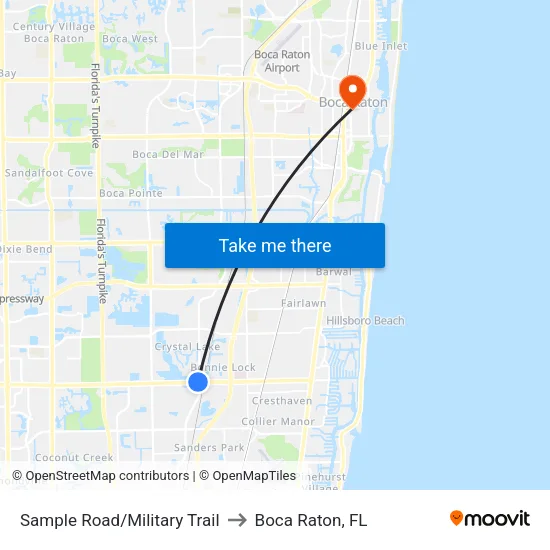 Sample Road/Military Trail to Boca Raton, FL map
