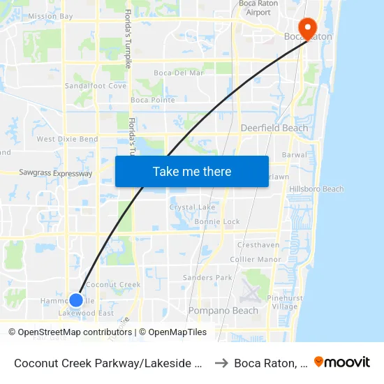 Coconut Creek Parkway/Lakeside Drive to Boca Raton, FL map