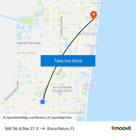 NW 56 A/Nw 21 S to Boca Raton, FL map