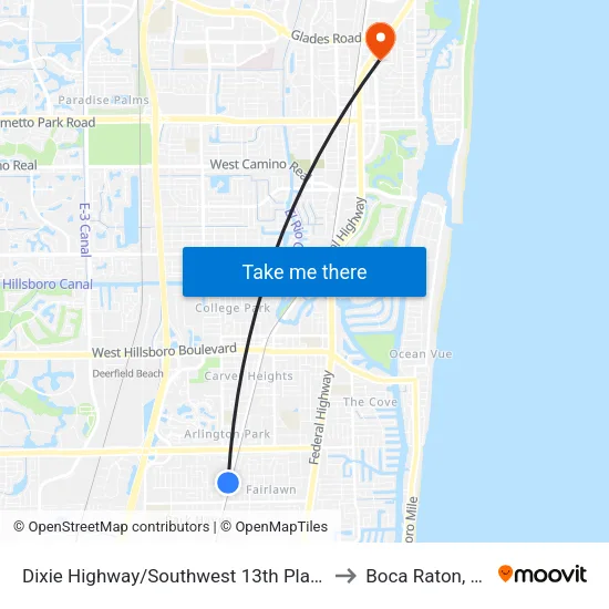 Dixie Highway/Southwest 13th Place to Boca Raton, FL map