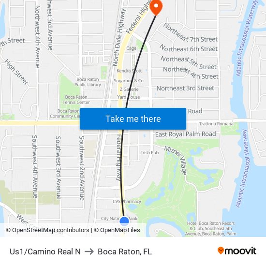 US1/CAMINO REAL N to Boca Raton, FL map