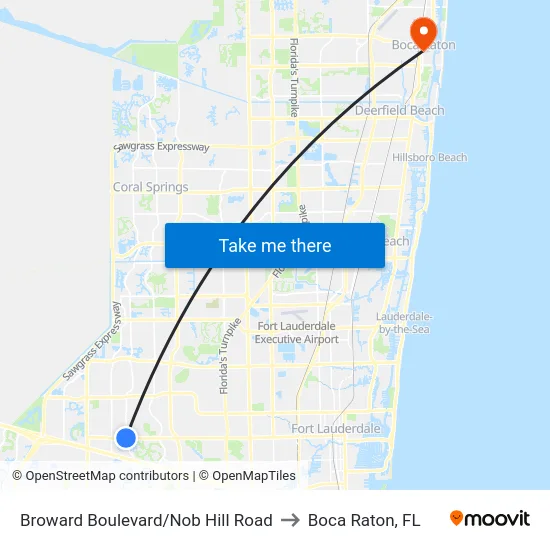 Broward Boulevard/Nob Hill Road to Boca Raton, FL map