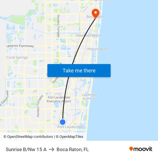 Sunrise B/Nw 15 A to Boca Raton, FL map