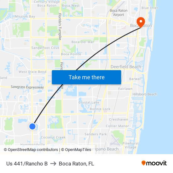 Us 441/Rancho B to Boca Raton, FL map