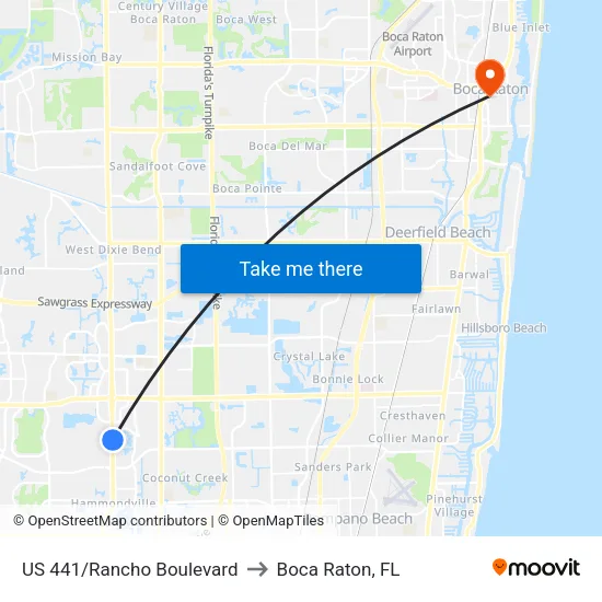 US 441/Rancho Boulevard to Boca Raton, FL map