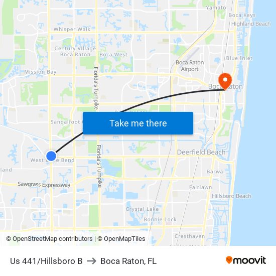 Us 441/Hillsboro B to Boca Raton, FL map