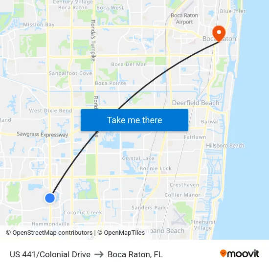 US 441/Colonial Drive to Boca Raton, FL map