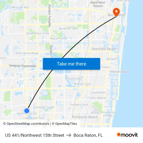 US 441/Northwest 15th Street to Boca Raton, FL map