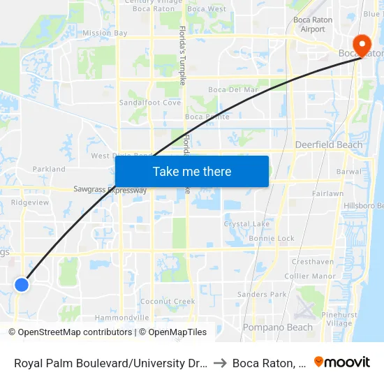 Royal Palm Boulevard/University Drive to Boca Raton, FL map