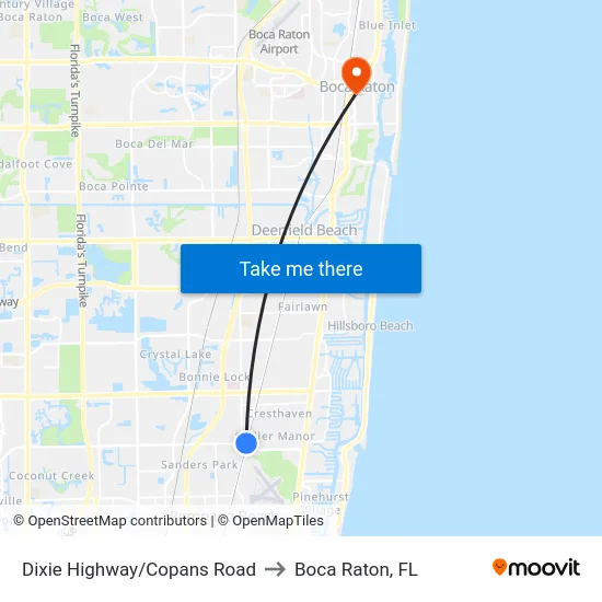Dixie Highway/Copans Road to Boca Raton, FL map