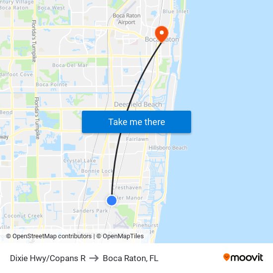Dixie Hwy/Copans R to Boca Raton, FL map