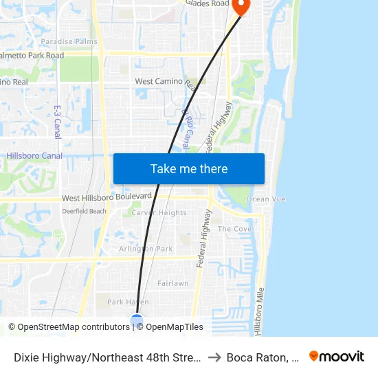 Dixie Highway/Northeast 48th Street to Boca Raton, FL map