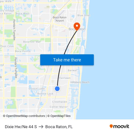 DIXIE HW/NE 44 S to Boca Raton, FL map