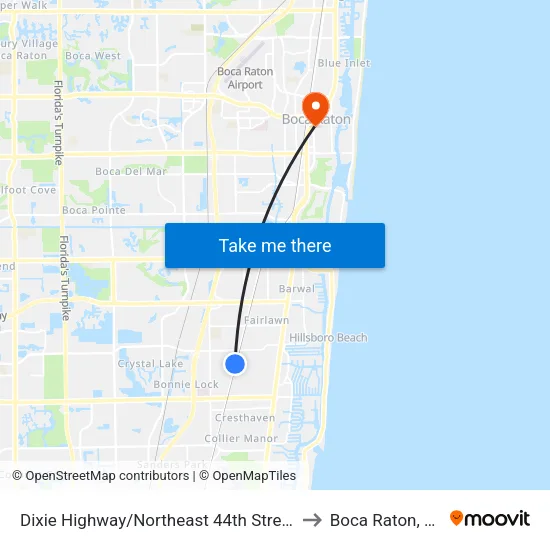 Dixie Highway/Northeast 44th Street to Boca Raton, FL map
