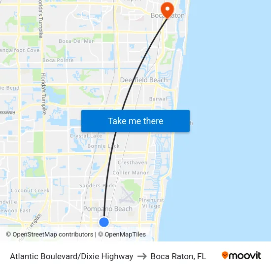 Atlantic Boulevard/Dixie Highway to Boca Raton, FL map