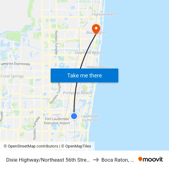 Dixie Highway/Northeast 56th Street to Boca Raton, FL map