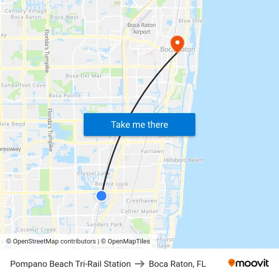 Pompano Beach Tri-Rail Station to Boca Raton, FL map
