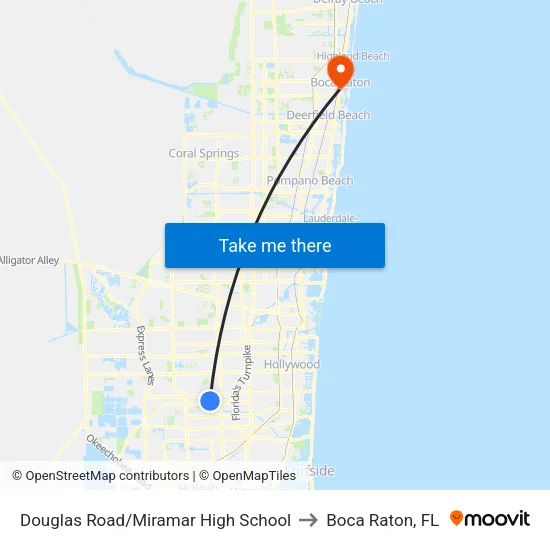Douglas Road/Miramar High School to Boca Raton, FL map