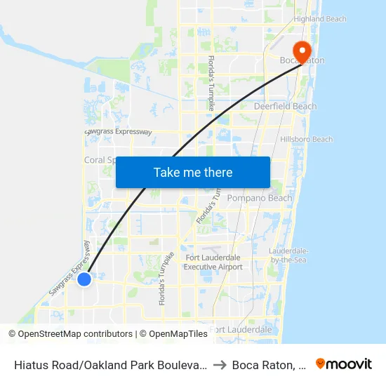 Hiatus Road/Oakland Park Boulevard to Boca Raton, FL map