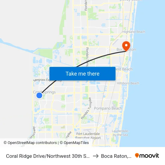 Coral Ridge Drive/Northwest 30th Street to Boca Raton, FL map