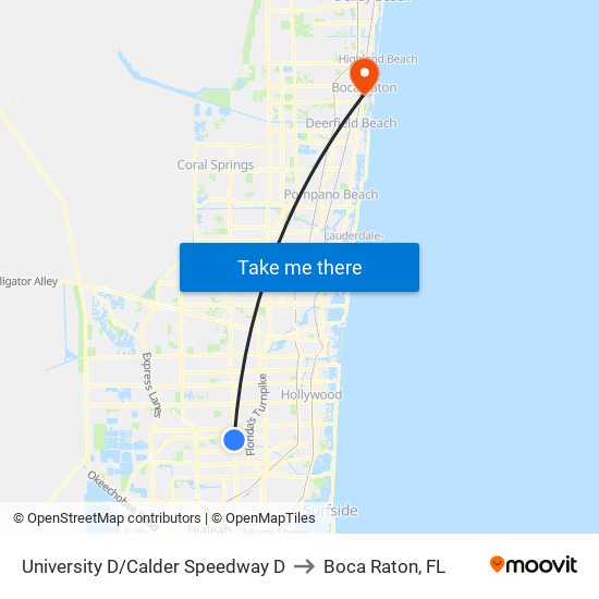 University D/Calder Speedway D to Boca Raton, FL map