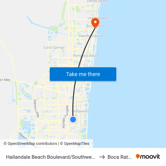Hallandale Beach Boulevard/Southwest 40th Avenue to Boca Raton, FL map