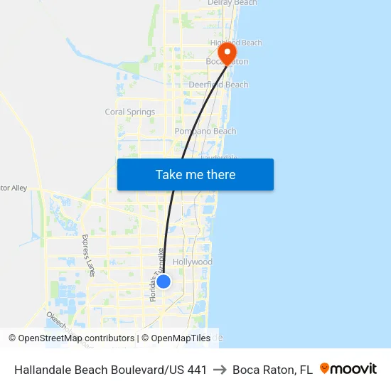 Hallandale Beach Boulevard/US 441 to Boca Raton, FL map