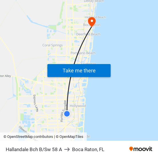 HALLANDALE BCH B/SW 58 A to Boca Raton, FL map