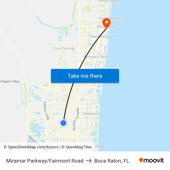 Miramar Parkway/Fairmont Road to Boca Raton, FL map