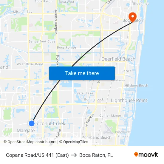 Copans Road/US 441 (East) to Boca Raton, FL map
