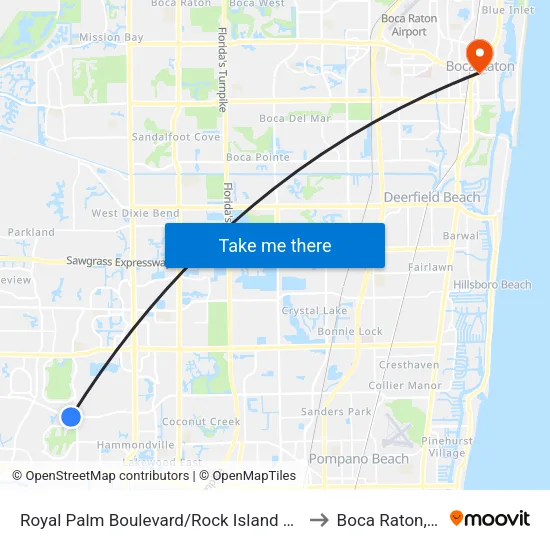 Royal Palm Boulevard/Rock Island Road to Boca Raton, FL map