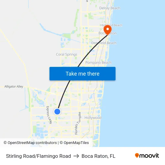 Stirling Road/Flamingo Road to Boca Raton, FL map