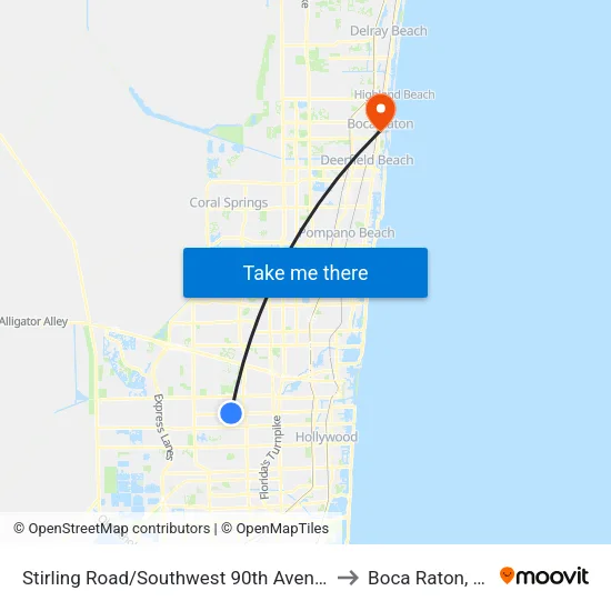 Stirling Road/Southwest 90th Avenue to Boca Raton, FL map