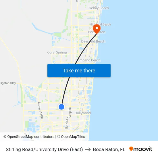 Stirling Road/University Drive (East) to Boca Raton, FL map