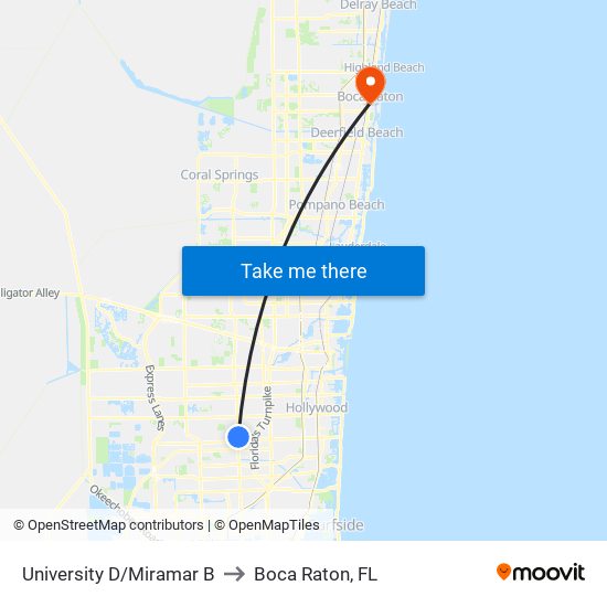 University D/Miramar B to Boca Raton, FL map