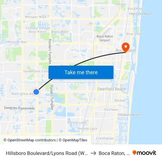 Hillsboro Boulevard/Lyons Road (West) to Boca Raton, FL map