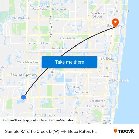 Sample R/Turtle Creek D (W) to Boca Raton, FL map