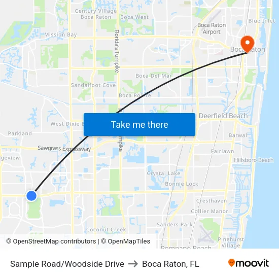 Sample Road/Woodside Drive to Boca Raton, FL map