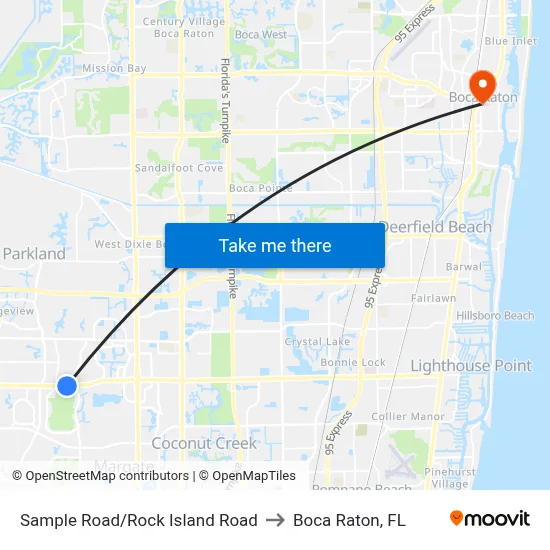Sample Road/Rock Island Road to Boca Raton, FL map