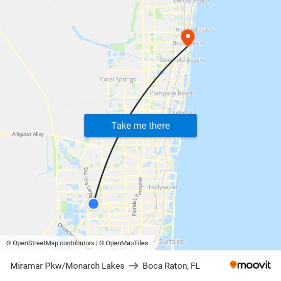 Miramar Pkw/Monarch Lakes to Boca Raton, FL map