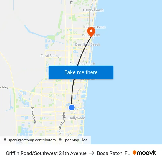 Griffin Road/Southwest 24th Avenue to Boca Raton, FL map