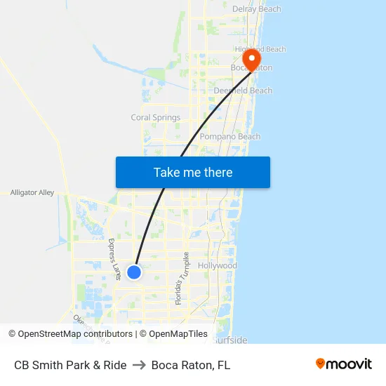 CB Smith Park & Ride to Boca Raton, FL map