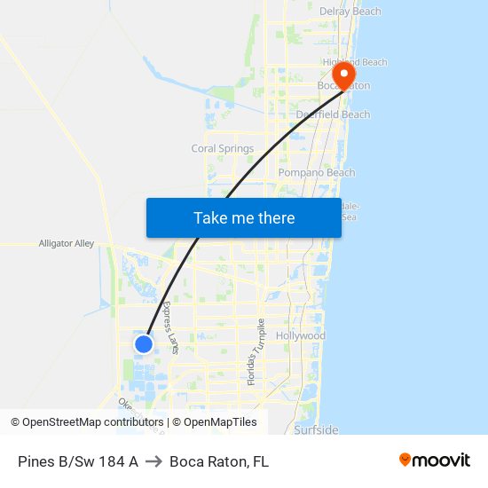 Pines B/Sw 184 A to Boca Raton, FL map