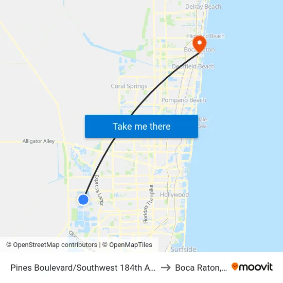 Pines Boulevard/Southwest 184th Avenue to Boca Raton, FL map