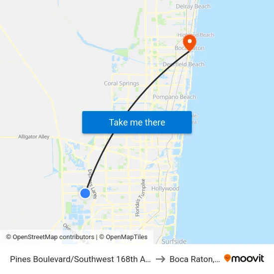 Pines Boulevard/Southwest 168th Avenue to Boca Raton, FL map